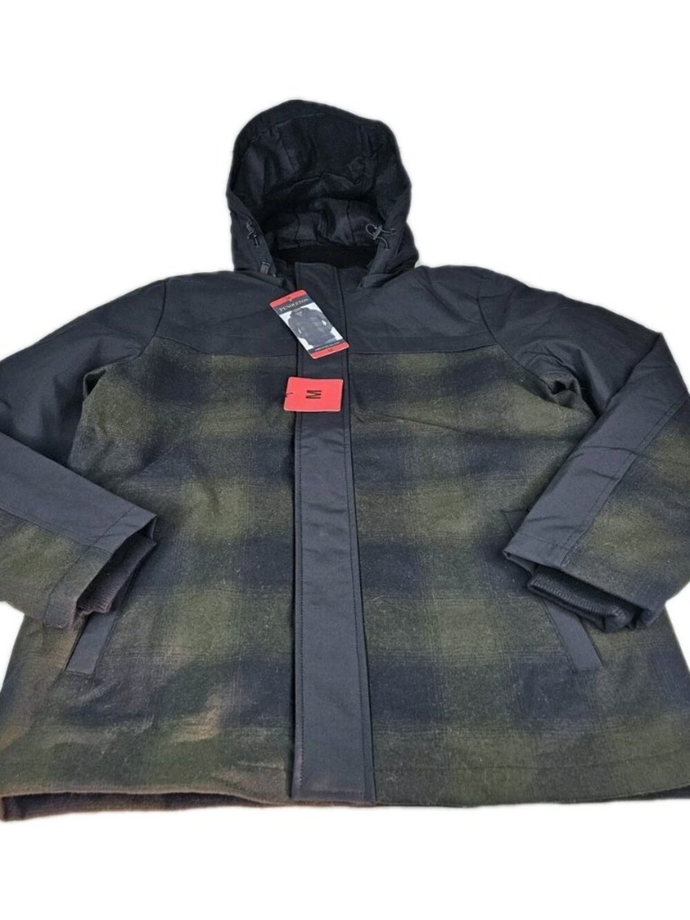 Pendleton Softshell Wool Blend Jacket Men Plaid Removeable Hood Zip, Green Sz M